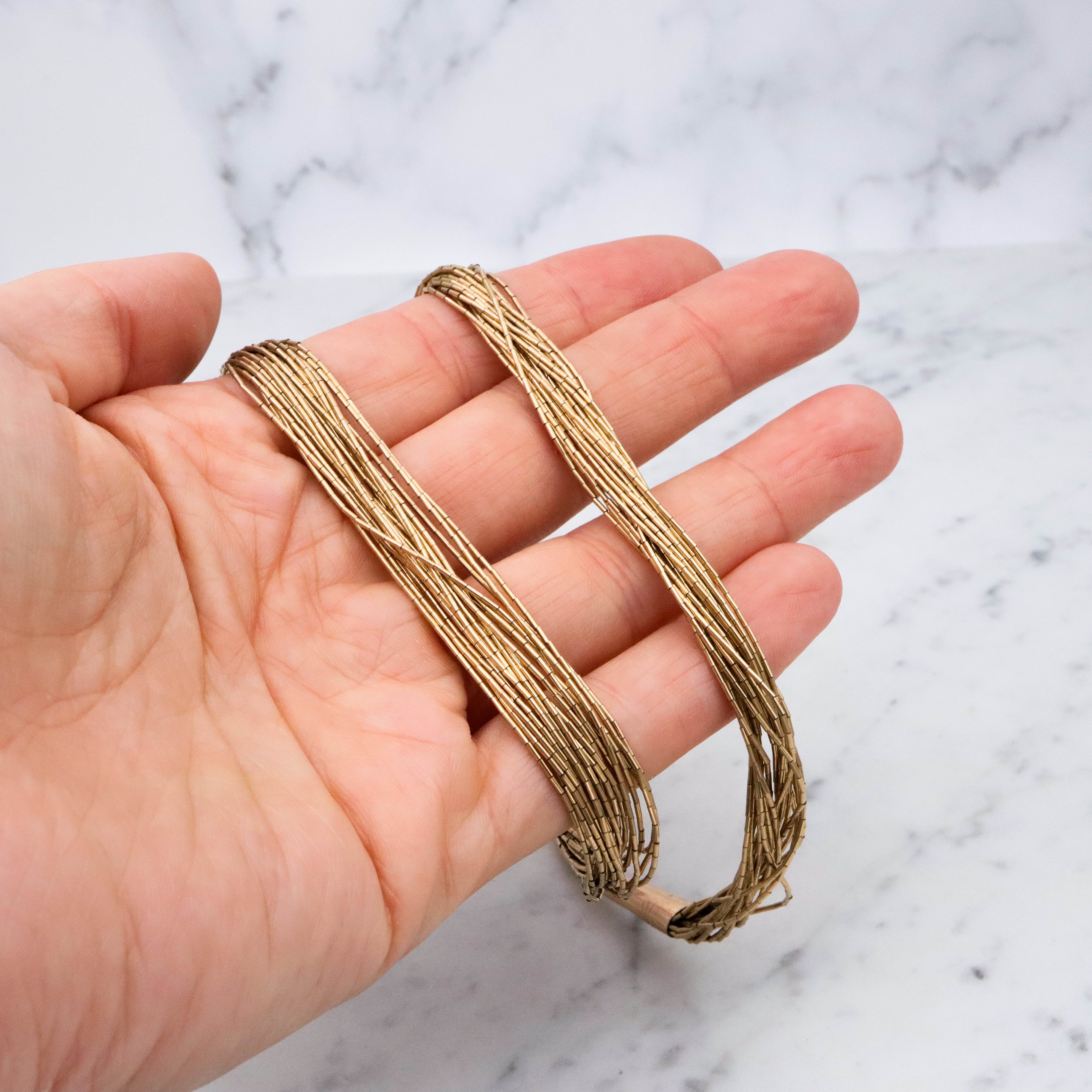 Retro Native American multi strand liquid gold filled necklace, 17"